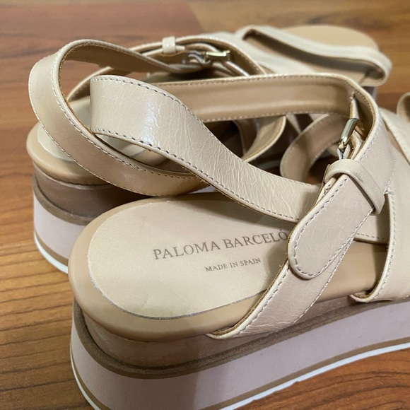 PALOMA BARCELO patent leather beige and tan flatform platform sandals size 39/9 - Picture 6 of 9
